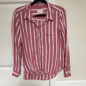 American eagle - button down top - M - pink and white stripes